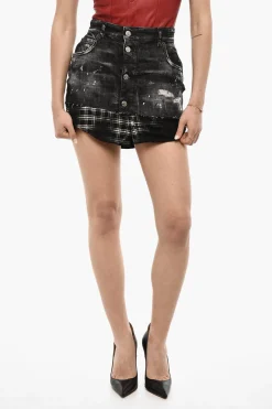 Discount Gonna In Denim Doppio Tessuto Distressed Donna Gonne