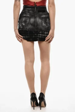 Discount Gonna In Denim Doppio Tessuto Distressed Donna Gonne