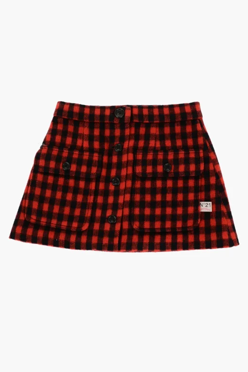 Fashion Gonna in Misto Lana a Quadri Buffalo con Abbottonatura Frontale Abbigliamento