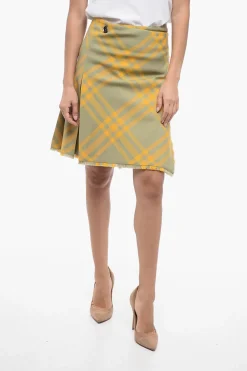 Gonna in Misto Lana Tartan con Dettaglio Sfrangiato>Burberry Online