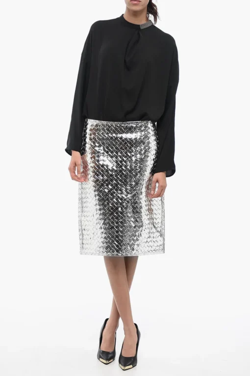 Gonna in Pelle Intrecciata Effetto Vernice>Bottega Veneta Best