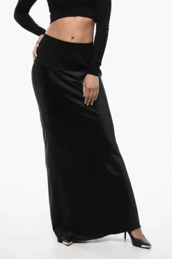 Gonna Lunga in Raso con Dettagli in Pizzo>Off-White Discount