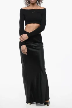 Gonna Lunga in Raso con Dettagli in Pizzo></noscript>Off-White Discount