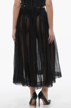 Clearance Gonna Midi Plissè in Maglia di Tulle Donna Gonne