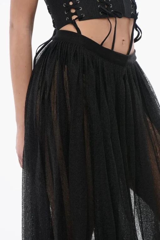 Clearance Gonna Midi Plissè in Maglia di Tulle Donna Gonne