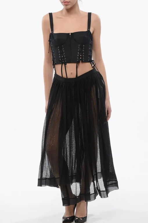 Clearance Gonna Midi Plissè in Maglia di Tulle Donna Gonne