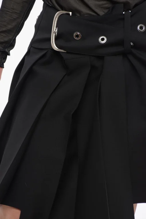 Gonna Plissettata In Lana Con Dettaglio Fibbia>Off-White Discount