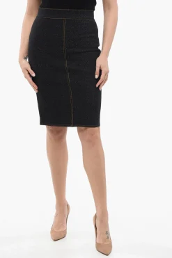 Gonna Tubino in Denim con lavaggio Scuro>Alaia Outlet