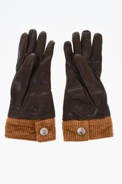 Fashion Guanti In Pelle con Dettaglio a Coste in Velour Donna Guanti