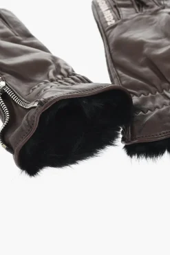 Hot Guanti In Pelle con Mezza Zip e Interno in Pelliccia Donna Guanti