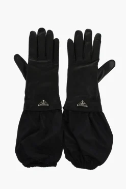 Clearance Guanti in Pelle e Nylon con Logo in Rilievo Donna Guanti
