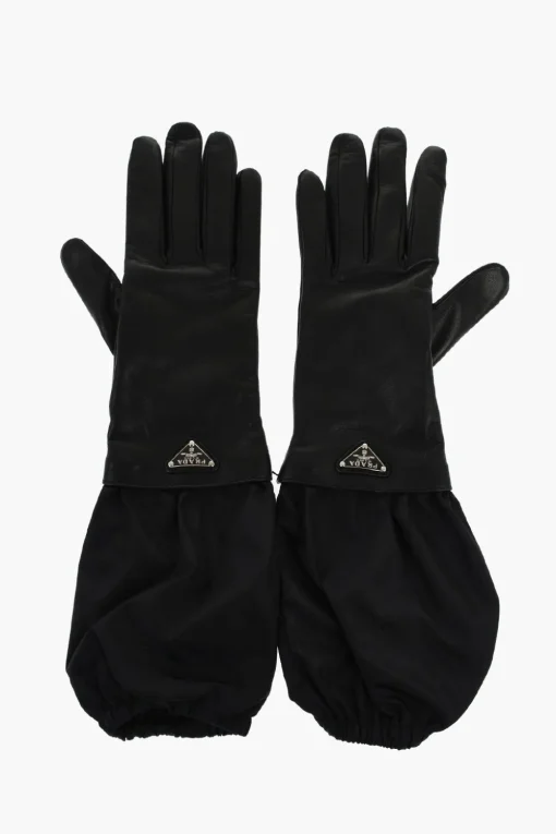 Clearance Guanti in Pelle e Nylon con Logo in Rilievo Donna Guanti