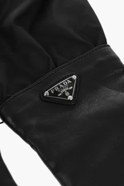 Clearance Guanti in Pelle e Nylon con Logo in Rilievo Donna Guanti