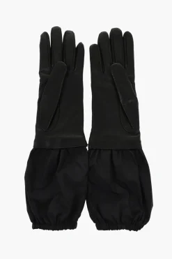 Clearance Guanti in Pelle e Nylon con Logo in Rilievo Donna Guanti