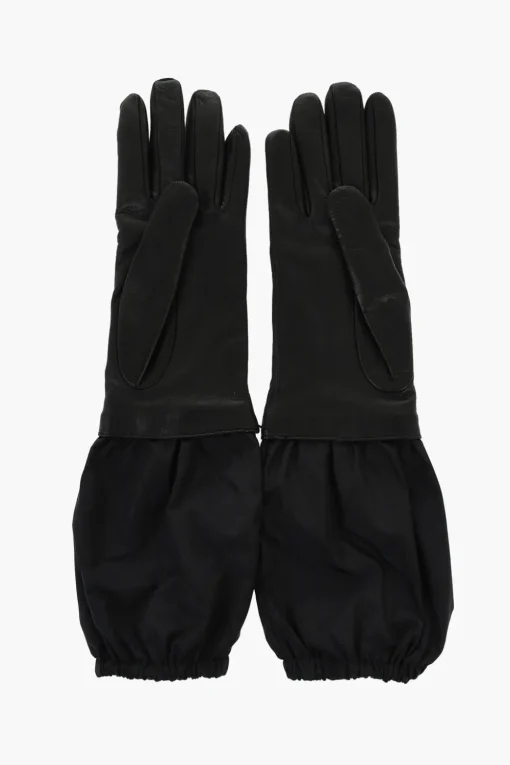 Clearance Guanti in Pelle e Nylon con Logo in Rilievo Donna Guanti