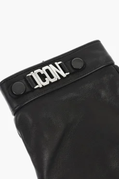 Guanti In Pelle ICON Con Bottone e Dettaglio in Metallo></noscript>Dsquared2 New