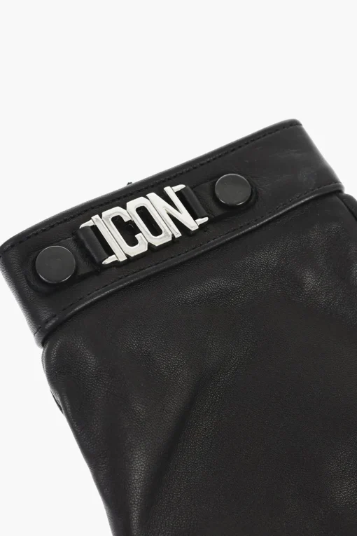 Guanti In Pelle ICON Con Bottone e Dettaglio in Metallo>Dsquared2 New