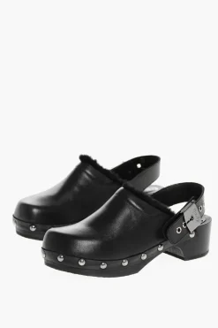 Discount HFD Clogs PESCURA MAYA in Pelle con Borchie e Interno in Ecopelliccia Tacco 5cm Donna Scarpe Con Tacco