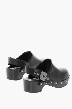 Discount HFD Clogs PESCURA MAYA in Pelle con Borchie e Interno in Ecopelliccia Tacco 5cm Donna Scarpe Con Tacco
