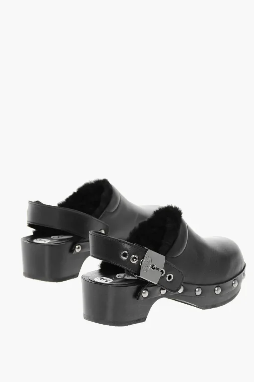 Discount HFD Clogs PESCURA MAYA in Pelle con Borchie e Interno in Ecopelliccia Tacco 5cm Donna Scarpe Con Tacco