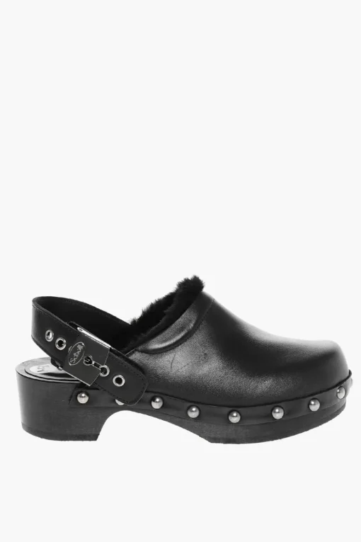 Discount HFD Clogs PESCURA MAYA in Pelle con Borchie e Interno in Ecopelliccia Tacco 5cm Donna Scarpe Con Tacco