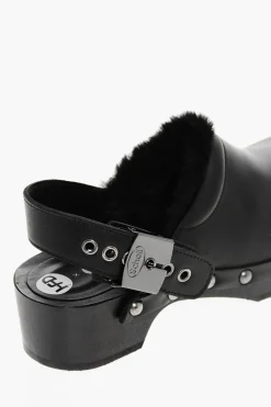 Discount HFD Clogs PESCURA MAYA in Pelle con Borchie e Interno in Ecopelliccia Tacco 5cm Donna Scarpe Con Tacco