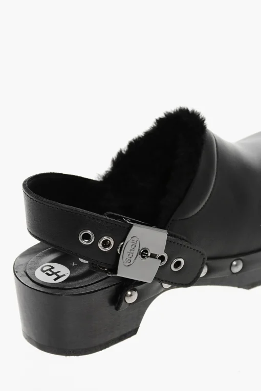 Discount HFD Clogs PESCURA MAYA in Pelle con Borchie e Interno in Ecopelliccia Tacco 5cm Donna Scarpe Con Tacco