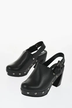 HFD Mules in Pelle con Borchie Effetto Argentato 10cm>Scholl Clearance