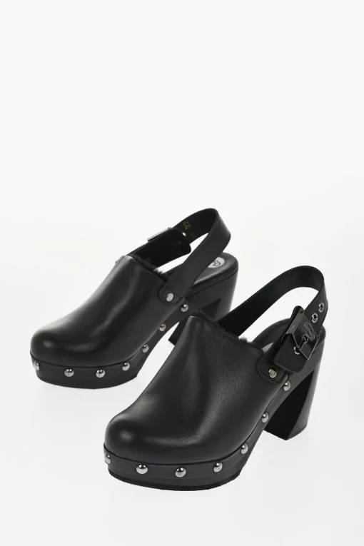 HFD Mules in Pelle con Borchie Effetto Argentato 10cm>Scholl Clearance