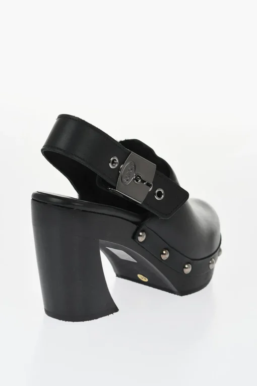 HFD Mules in Pelle con Borchie Effetto Argentato 10cm>Scholl Clearance
