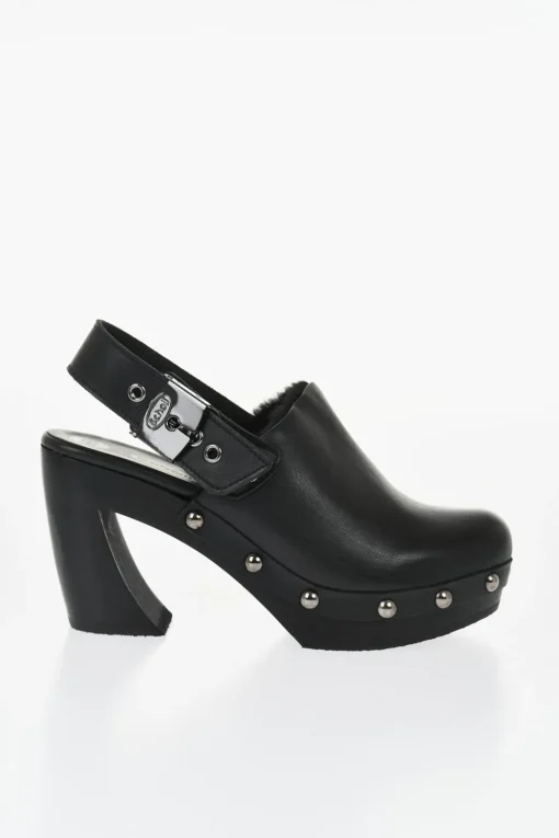 HFD Mules in Pelle con Borchie Effetto Argentato 10cm>Scholl Clearance