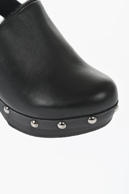 HFD Mules in Pelle con Borchie Effetto Argentato 10cm>Scholl Clearance