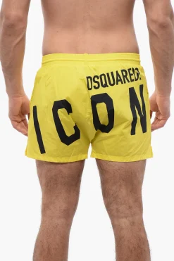 ICON Costume da Bagno Boxer in Nylon Stretch con Maxi Logo a Contrasto>Dsquared2 Outlet
