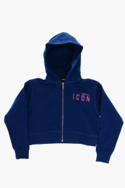 ICON Felpa in Cotone Garzato con Chiusura Zip>Dsquared2 Kids New