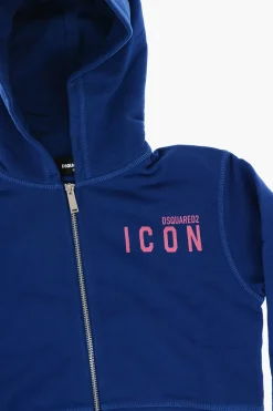 ICON Felpa in Cotone Garzato con Chiusura Zip>Dsquared2 Kids New