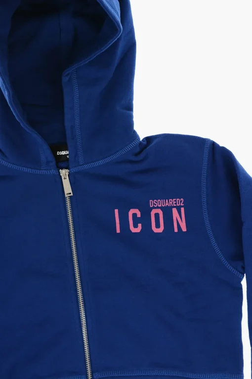 ICON Felpa in Cotone Garzato con Chiusura Zip>Dsquared2 Kids New