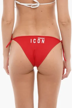 Discount ICON Slip Bikini in Tinta Unita con Laccetti Laterali e Logo Stampato Donna Costumi Da Bagno