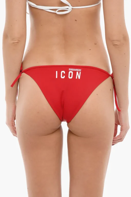Discount ICON Slip Bikini in Tinta Unita con Laccetti Laterali e Logo Stampato Donna Costumi Da Bagno