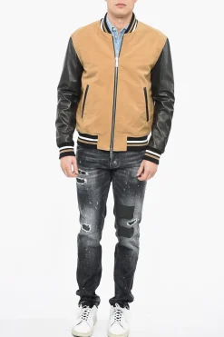 Hot ICON Varsity Bomber con Maniche in Pelle Uomo Giubbotti