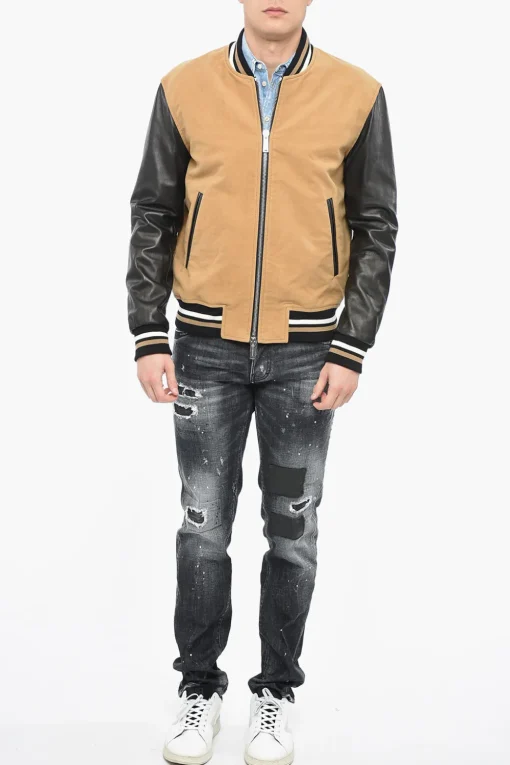 Hot ICON Varsity Bomber con Maniche in Pelle Uomo Giubbotti