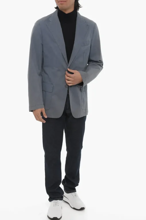 Online ID Blazer Semifoderato in Cotone con Tasche a Toppa Uomo Giacche