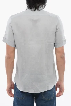 ID Camicia a Maniche Corte in Lino con Collo Francese>Corneliani Fashion