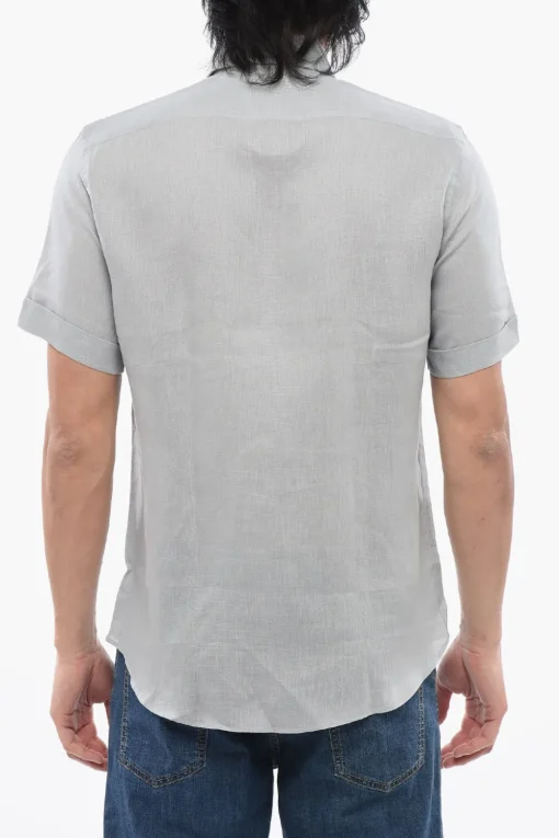 ID Camicia a Maniche Corte in Lino con Collo Francese>Corneliani Fashion