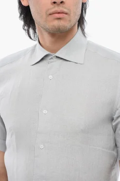 ID Camicia a Maniche Corte in Lino con Collo Francese></noscript>Corneliani Fashion