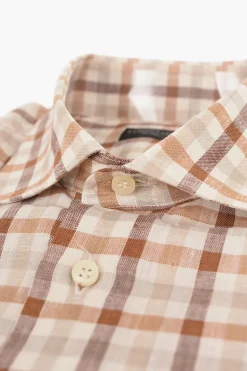 ID Camicia a Maniche Corte in Lino con Motivo Plaid Check>Corneliani Sale