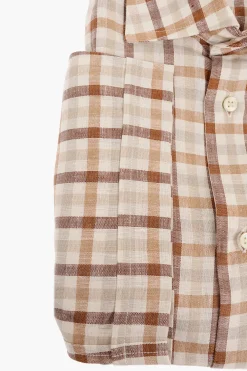 ID Camicia a Maniche Corte in Lino con Motivo Plaid Check></noscript>Corneliani Sale