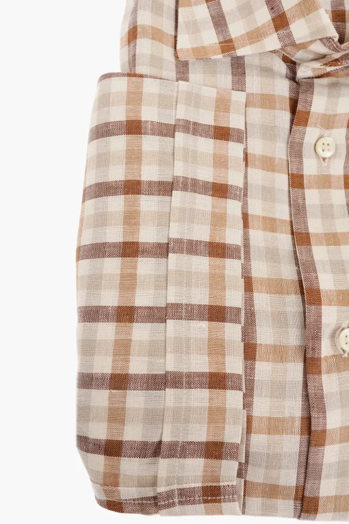 ID Camicia a Maniche Corte in Lino con Motivo Plaid Check>Corneliani Sale