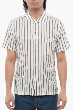 Clearance ID Camicia Bowling Slim Fit in Misto Cotone a Righe Awning Uomo Camicie