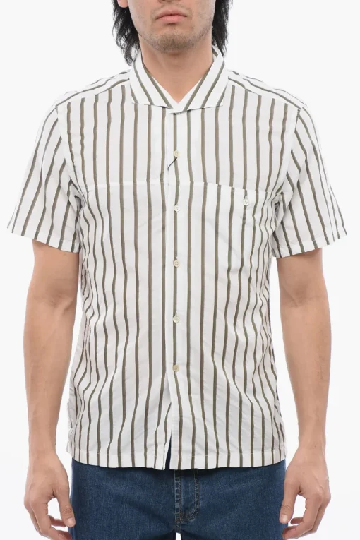 Clearance ID Camicia Bowling Slim Fit in Misto Cotone a Righe Awning Uomo Camicie