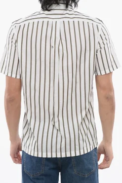 Clearance ID Camicia Bowling Slim Fit in Misto Cotone a Righe Awning Uomo Camicie
